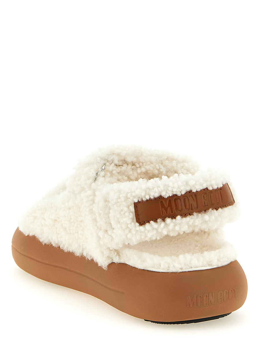 Moon Boot Shearling Sandals for Women Luxury White Hundred Percent Sheepskin Cushioned Comfort