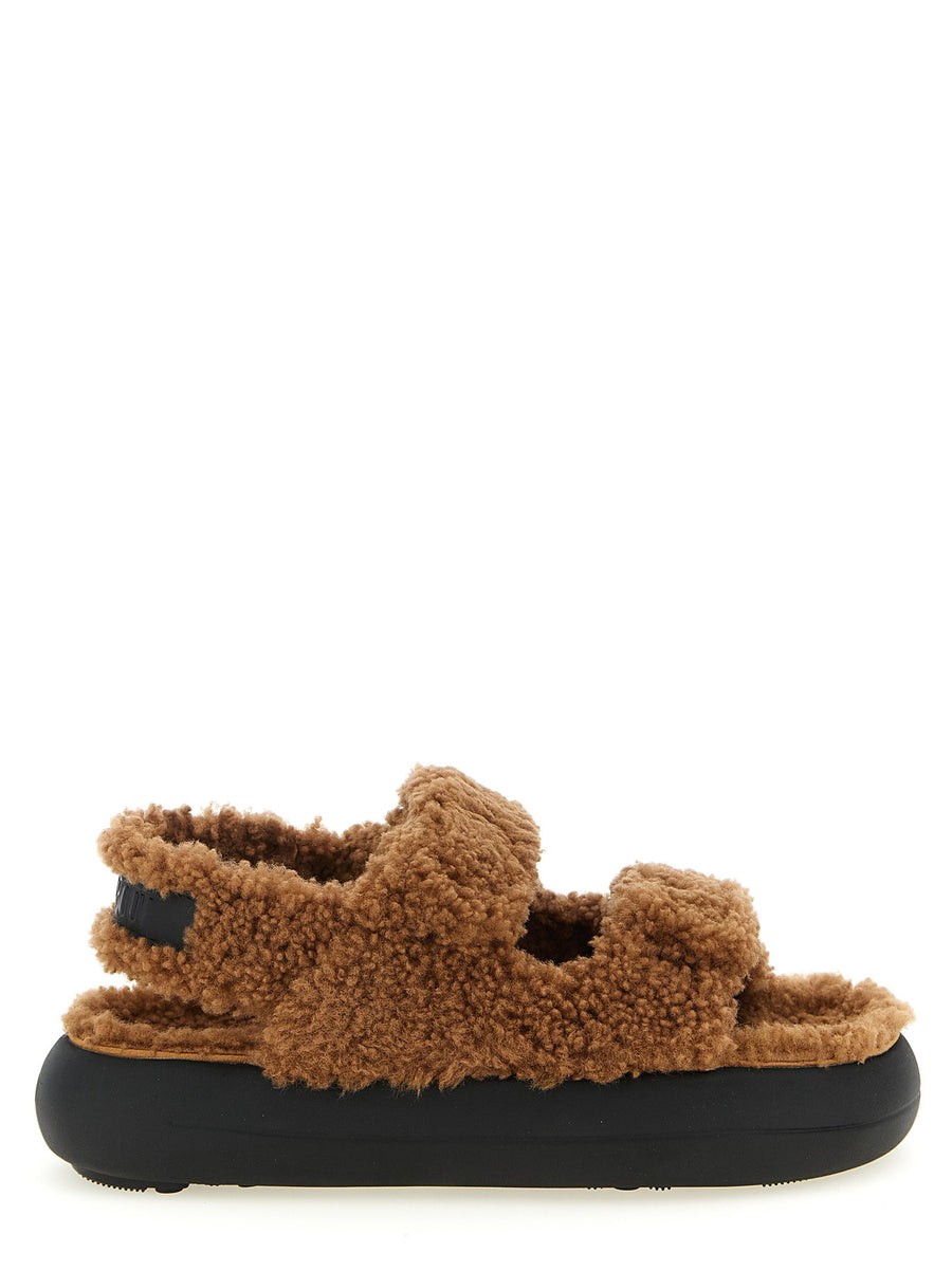 Moon Boot Shearling Sandals For Women Plush Comfort With Adjustable Straps In Brown