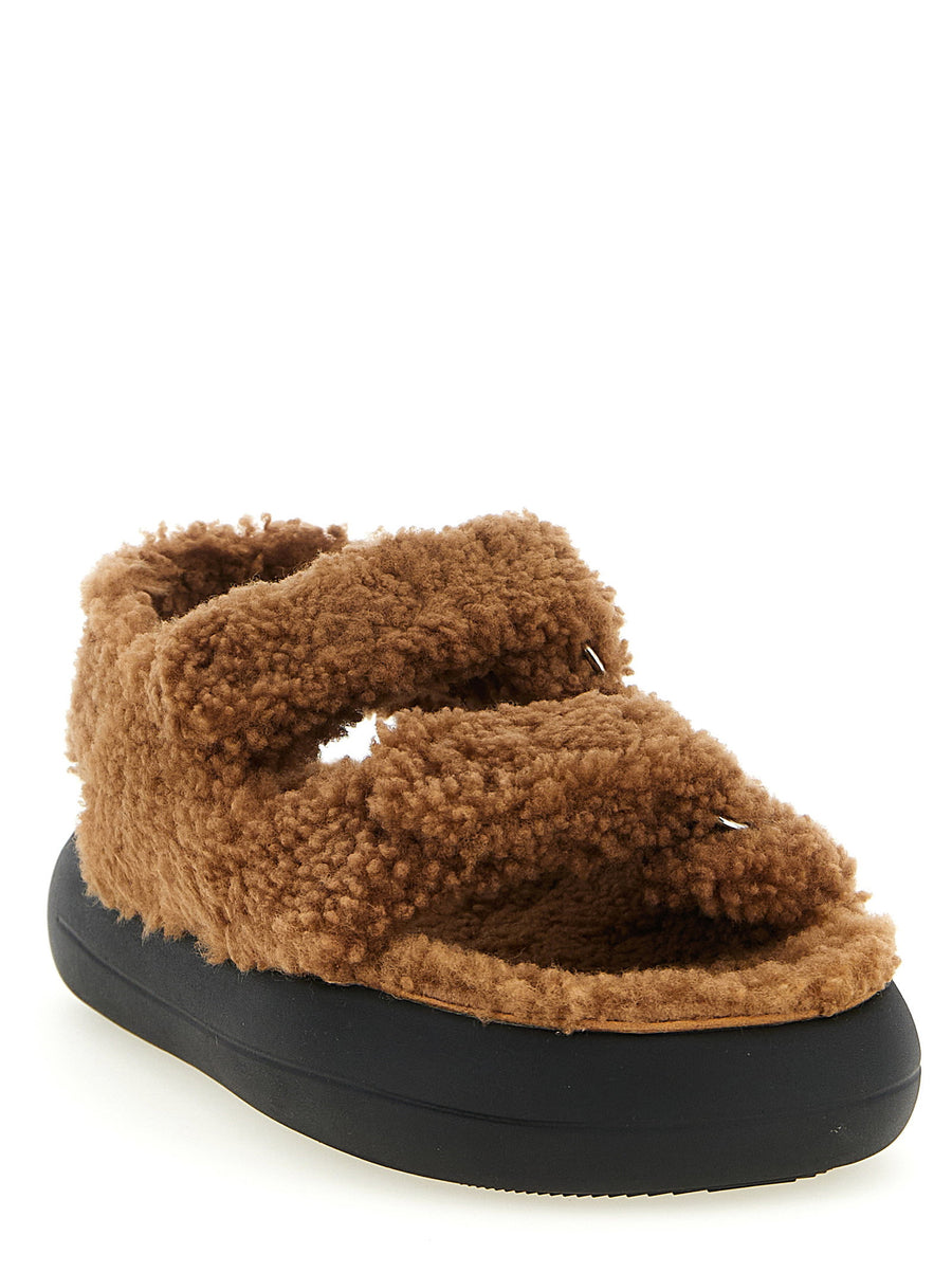 Moon Boot Shearling Sandals For Women Plush Comfort With Adjustable Straps In Brown