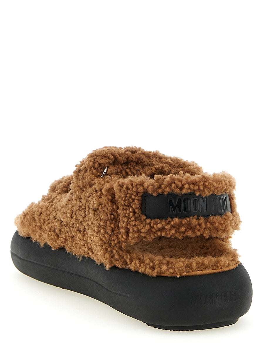 Moon Boot Shearling Sandals For Women Plush Comfort With Adjustable Straps In Brown