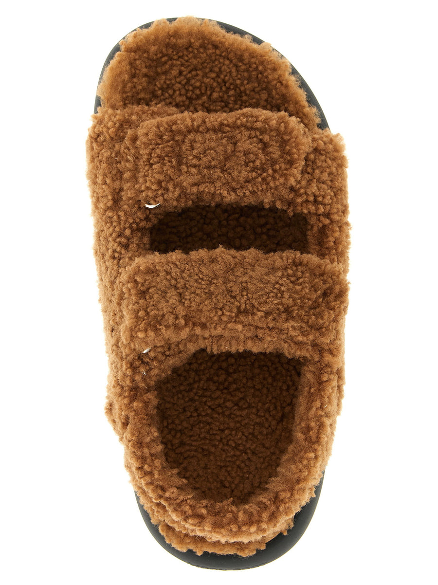 Moon Boot Shearling Sandals For Women Plush Comfort With Adjustable Straps In Brown
