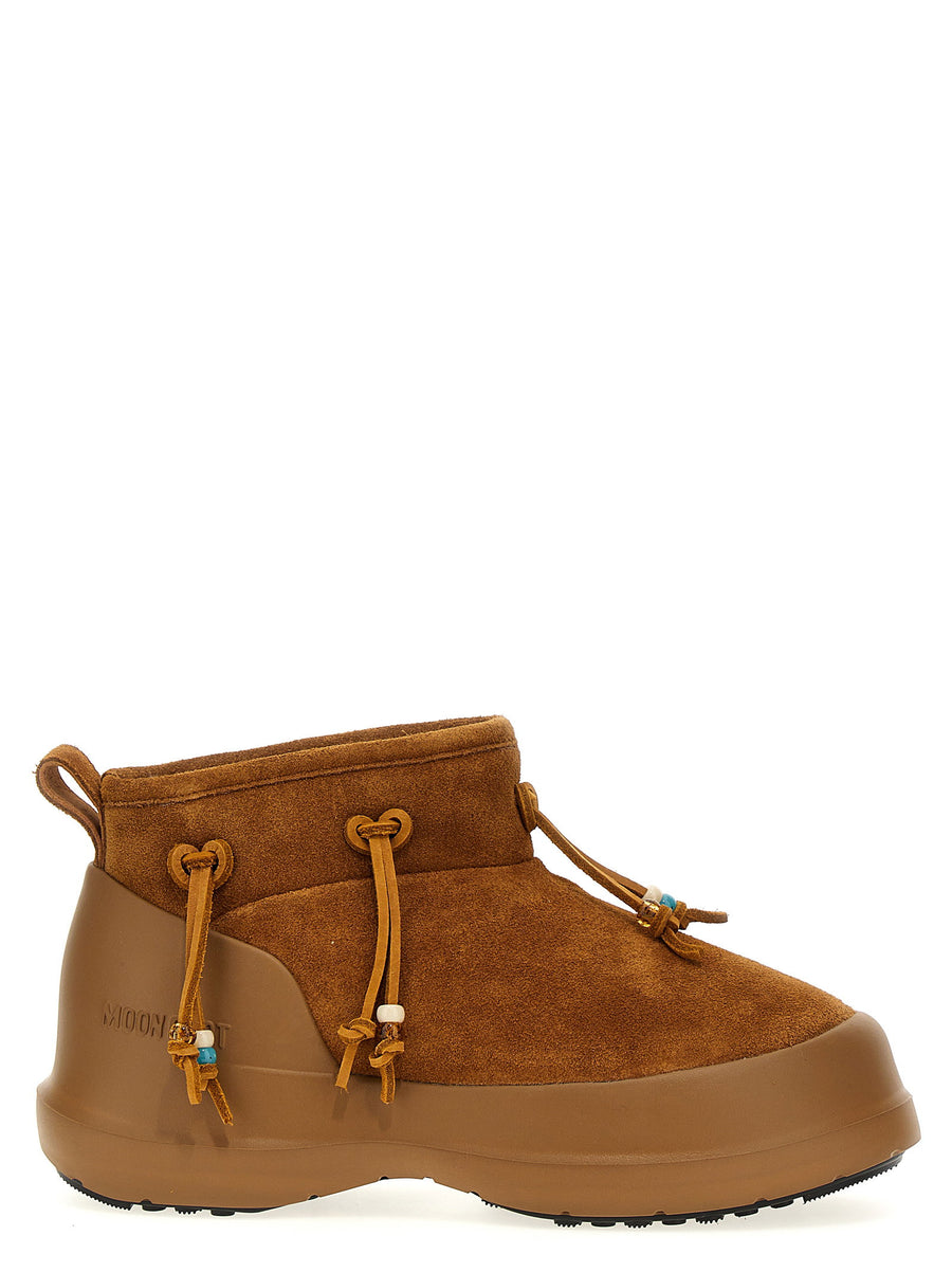 Moon Boot Luna Low Beaded Suede Ankle Boots For Women Plush Fur Lining Non Slip Sole
