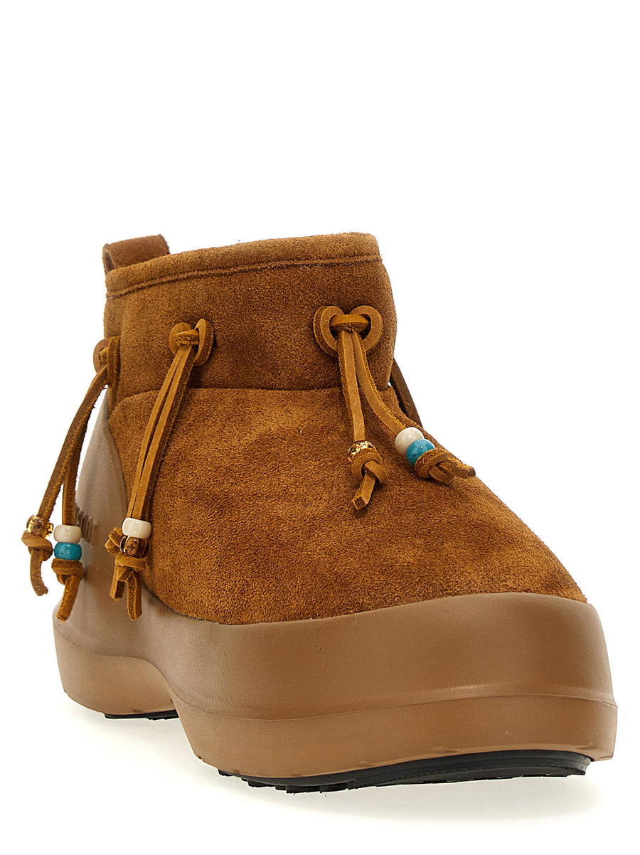Moon Boot Luna Low Beaded Suede Ankle Boots For Women Plush Fur Lining Non Slip Sole