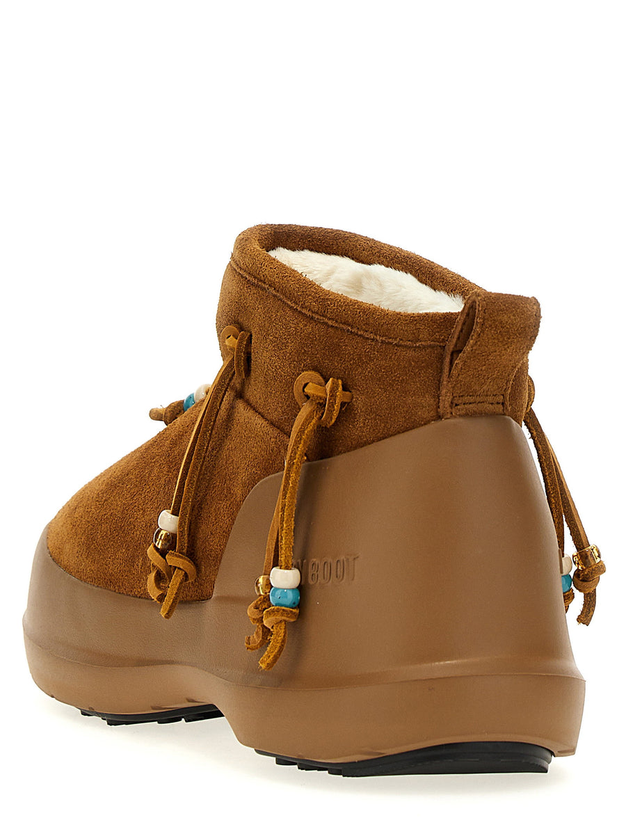Moon Boot Luna Low Beaded Suede Ankle Boots For Women Plush Fur Lining Non Slip Sole