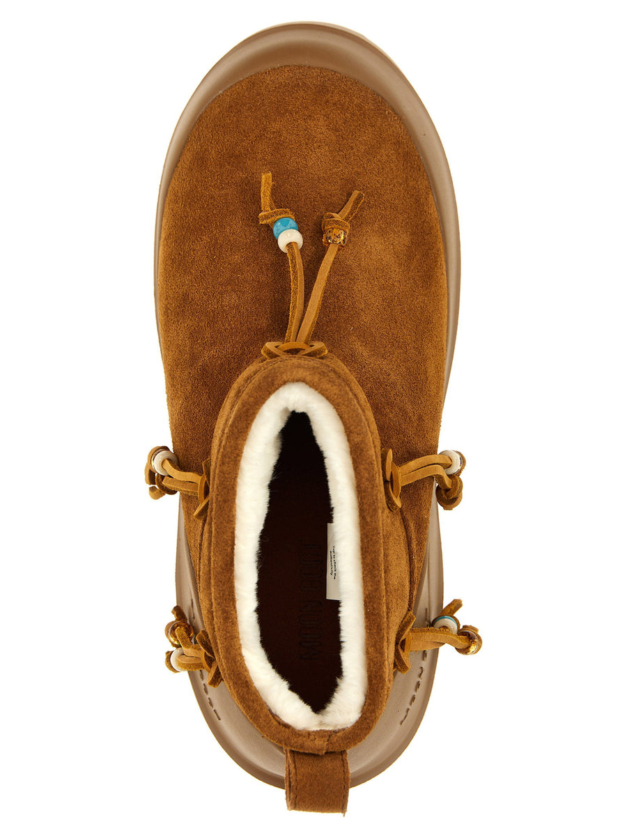 Moon Boot Luna Low Beaded Suede Ankle Boots For Women Plush Fur Lining Non Slip Sole