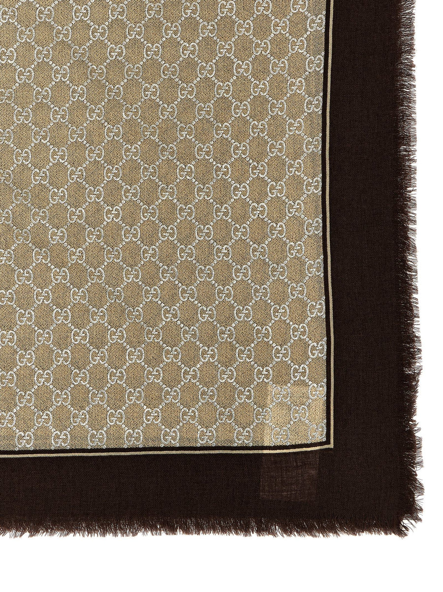 Gucci GG Lamé Jacquard Wool Scarf Multicolor With Fringes For Women