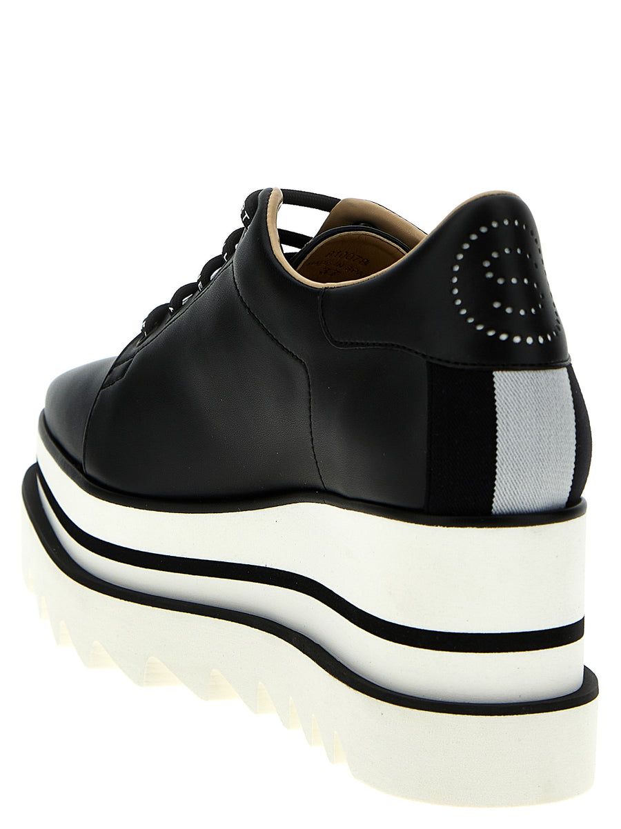 Stella McCartney Sneak Elyse Wedge Sandals White Black Two Tone Cork Insole Lace Closure For EU Women EU Size