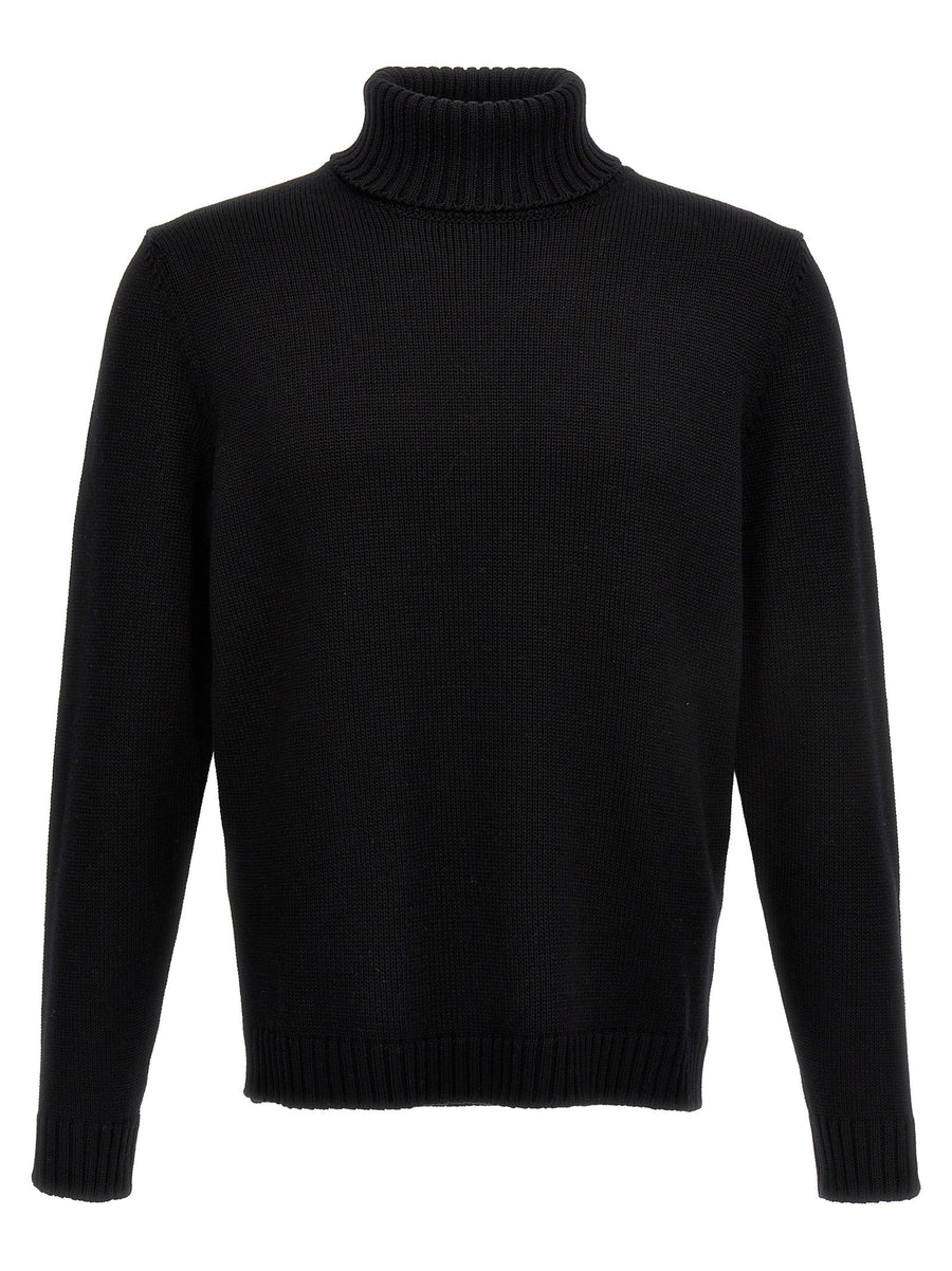 Zanone Turtleneck Wool Sweater For Men Luxury Warmth 100% Virgin Wool Timeless Black Luxury Knit Topwear