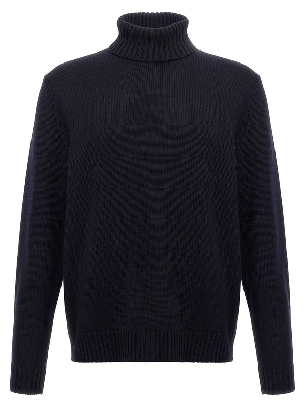 Zanone Blue Turtleneck Sweater For Women One Hundred Percent Virgin Wool With Turn Up Collar And True To Size Fit