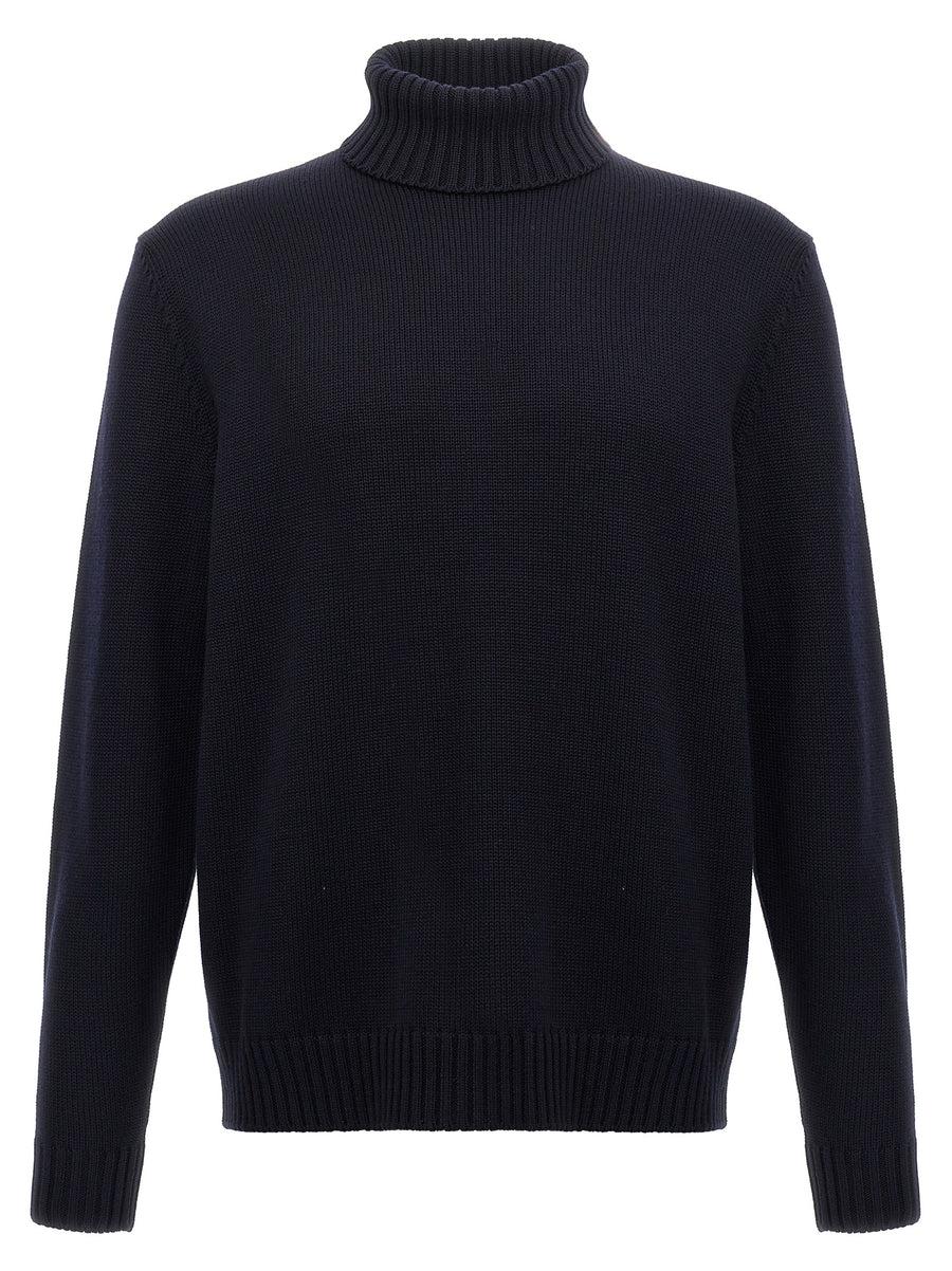 Zanone Blue Turtleneck Sweater For Women One Hundred Percent Virgin Wool With Turn Up Collar And True To Size Fit