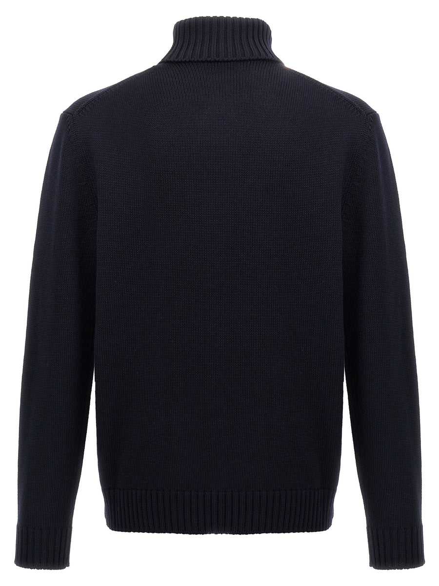 Zanone Blue Turtleneck Sweater For Women One Hundred Percent Virgin Wool With Turn Up Collar And True To Size Fit
