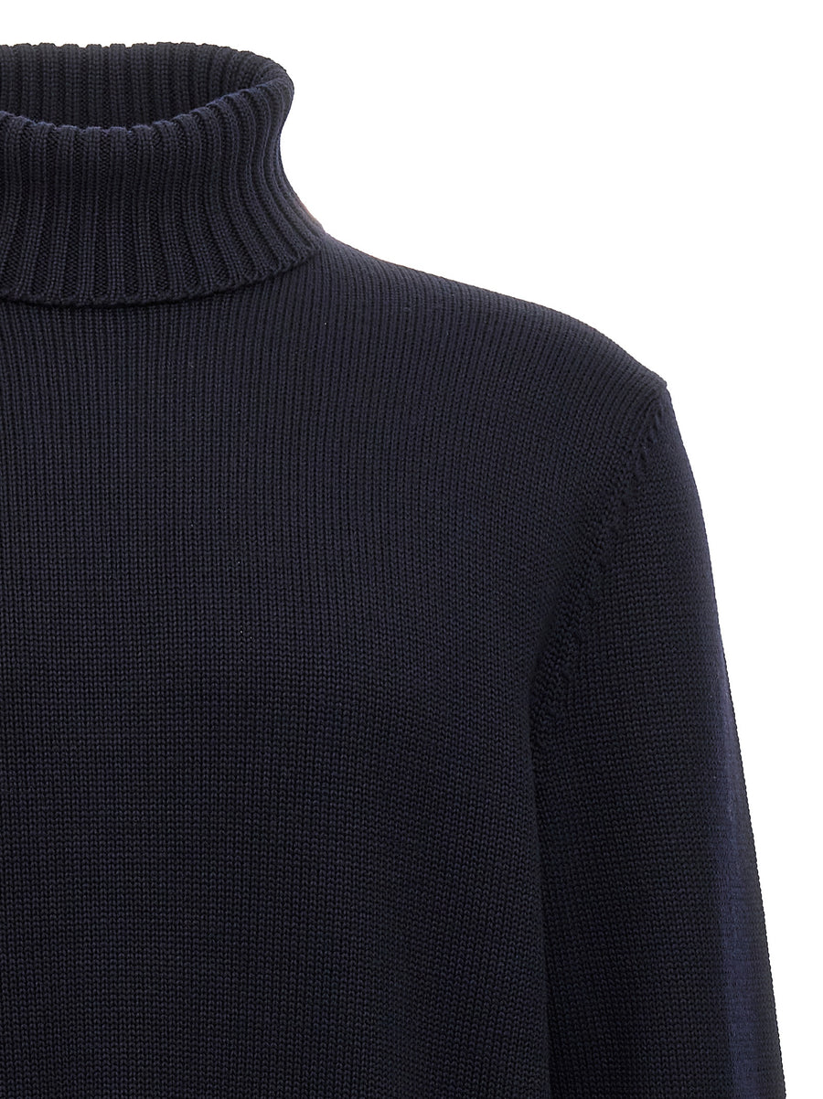 Zanone Blue Turtleneck Sweater For Women One Hundred Percent Virgin Wool With Turn Up Collar And True To Size Fit