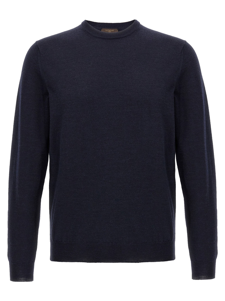 Zanone Flexwool Virgin Wool Blue Sweater With Crew Neck And Long Sleeves