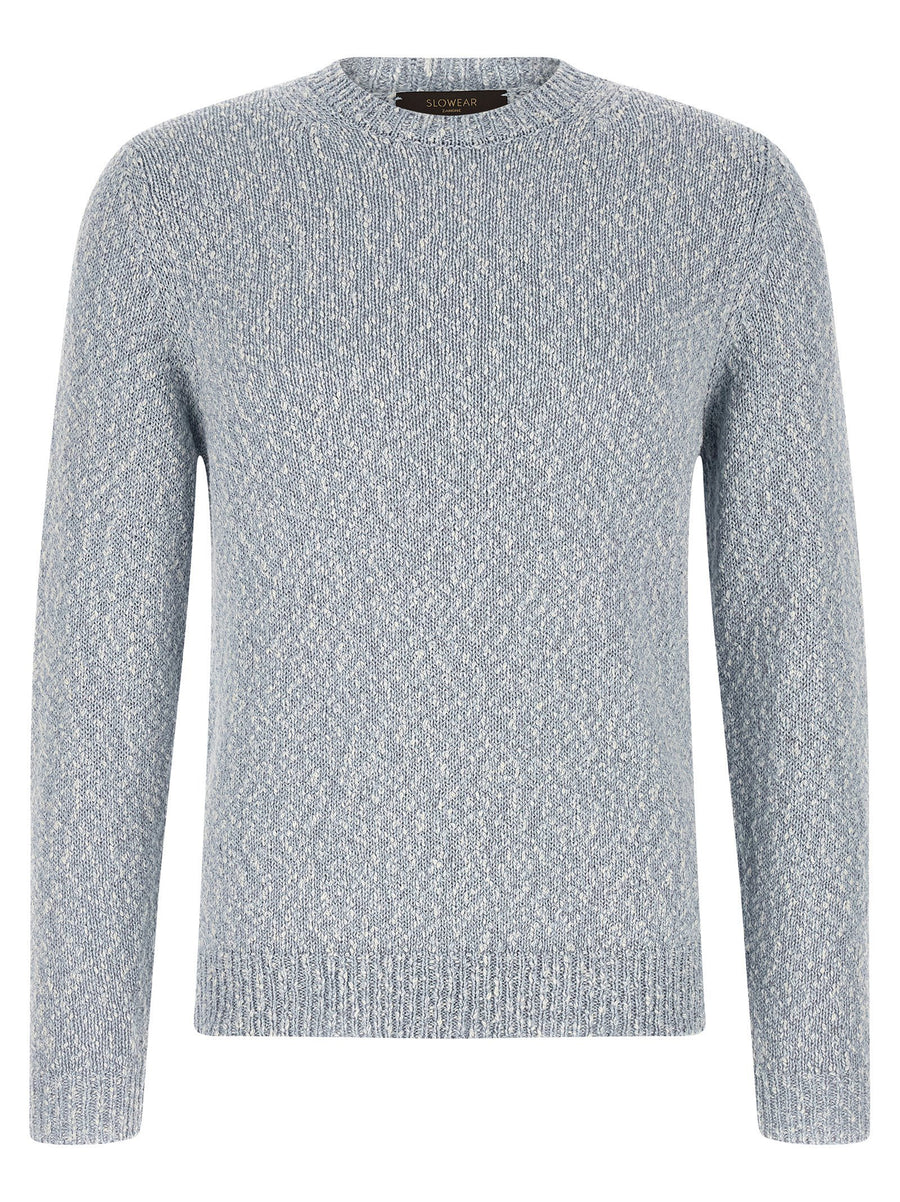 Zanone Two Tone Yarn Sweater For Women Premium 100 Percent Cotton Breathable Crew Neck Light Blue