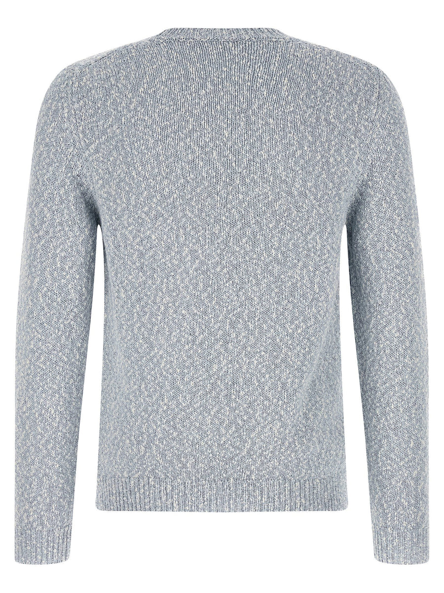 Zanone Two Tone Yarn Sweater For Women Premium 100 Percent Cotton Breathable Crew Neck Light Blue