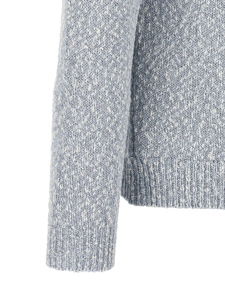 Zanone Two Tone Yarn Sweater For Women Premium 100 Percent Cotton Breathable Crew Neck Light Blue