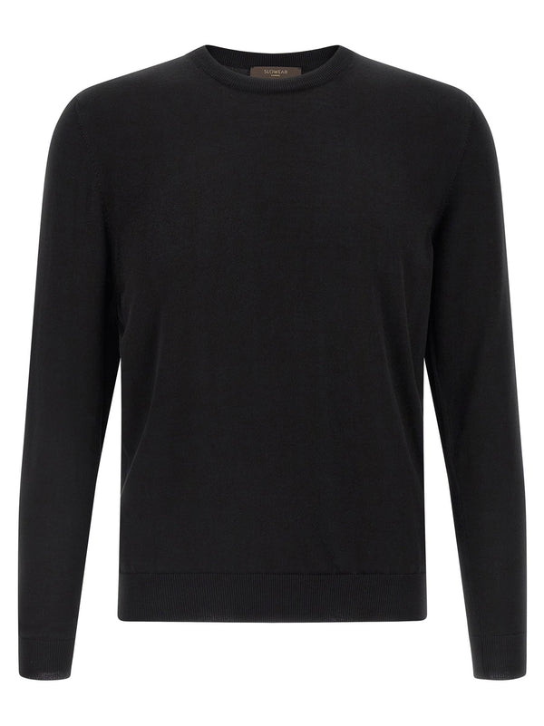 Zanone 100% Cotton Sweater For Men Crewneck Black Versatile Everyday Comfort Refined Finish