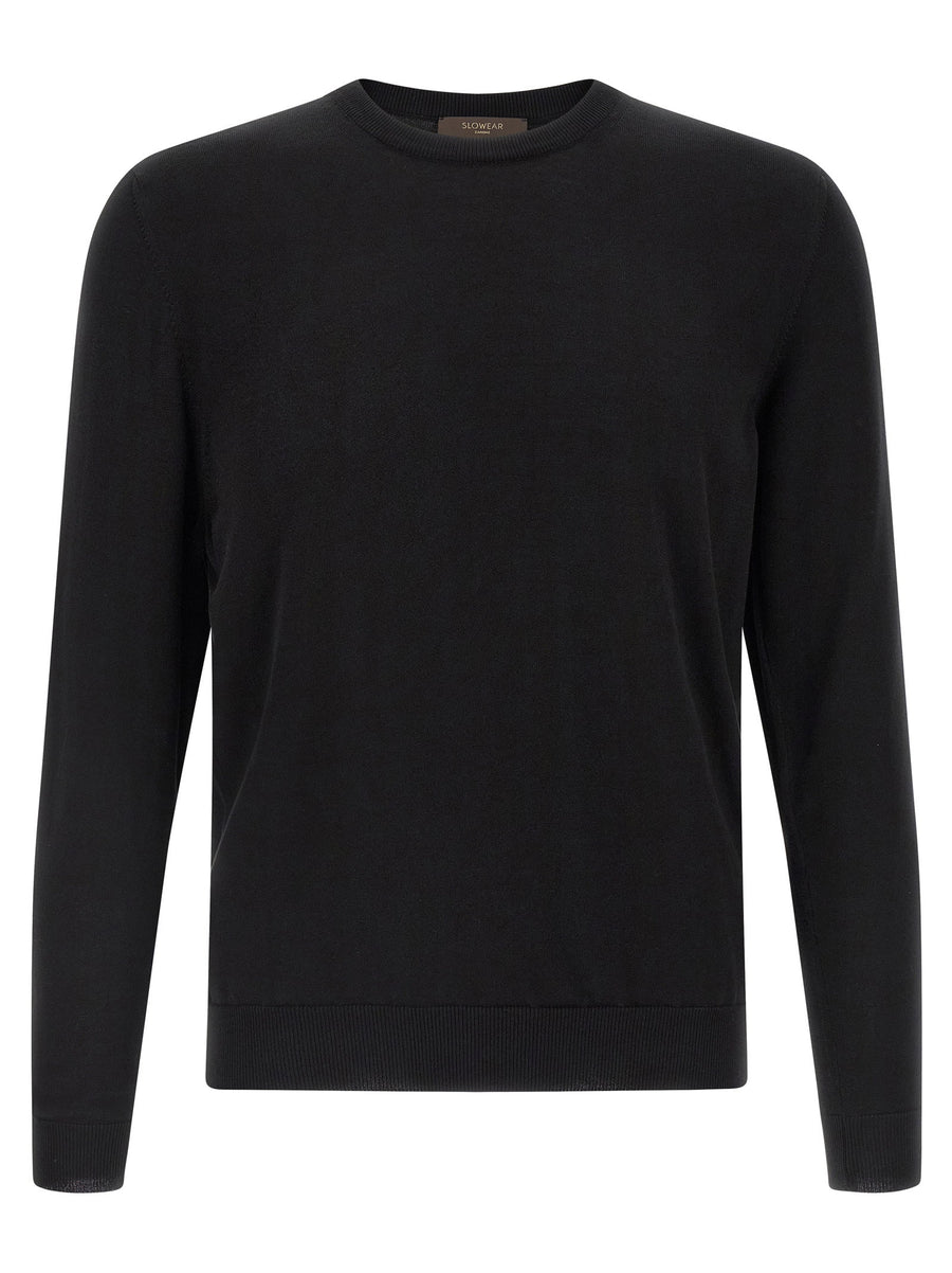 Zanone 100% Cotton Sweater For Men Crewneck Black Versatile Everyday Comfort Refined Finish