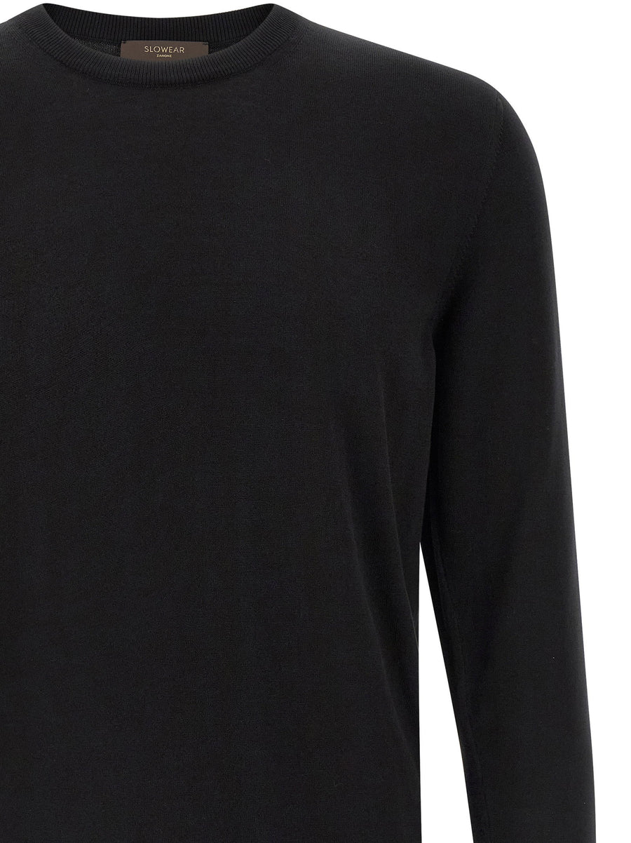 Zanone 100% Cotton Sweater For Men Crewneck Black Versatile Everyday Comfort Refined Finish