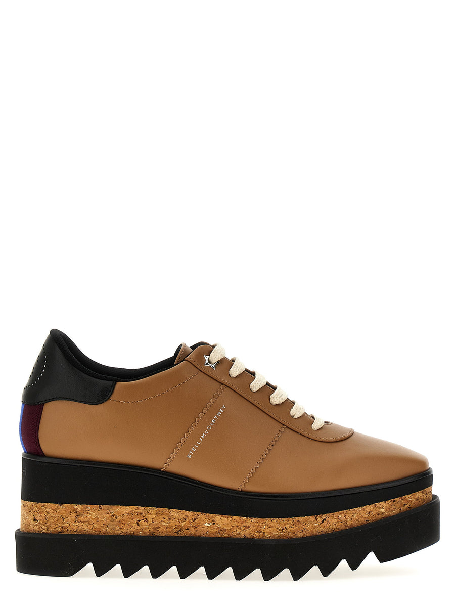 Stella McCartney Sneak Elyse Wedges Sandals Brown Lace Up Cork Sole