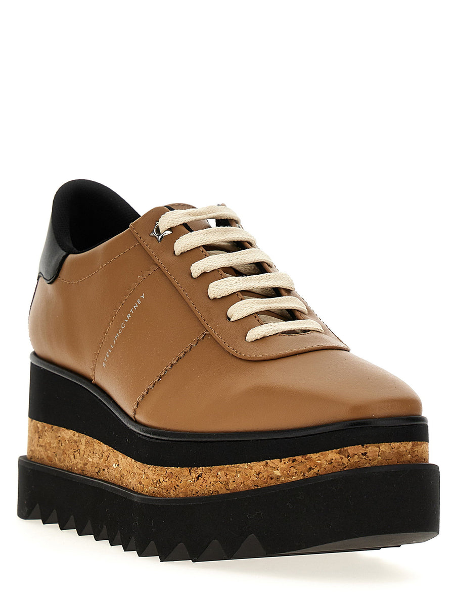 Stella McCartney Sneak Elyse Wedges Sandals Brown Lace Up Cork Sole