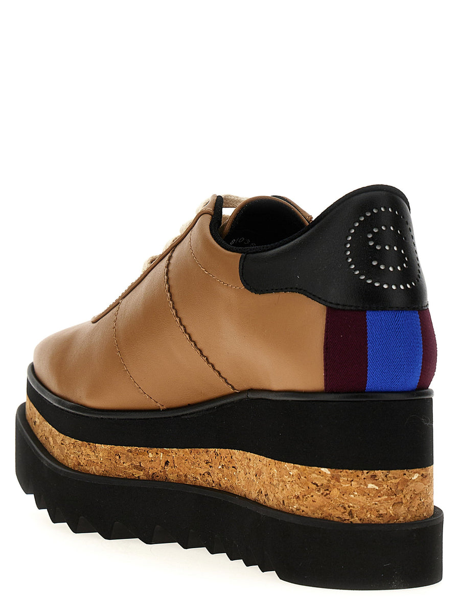 Stella McCartney Sneak Elyse Wedges Sandals Brown Lace Up Cork Sole