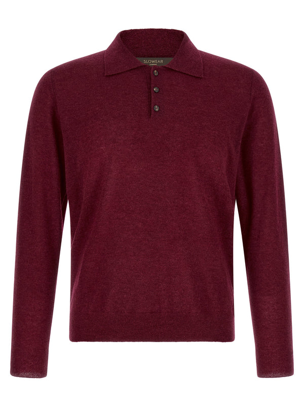 Zanone Bordeaux Long Sleeve Cashmere Polo Shirt For Men
