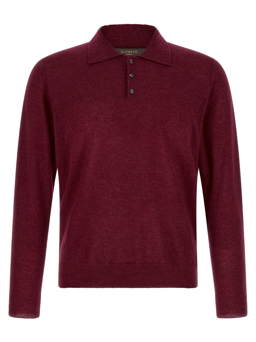 Zanone Bordeaux Long Sleeve Cashmere Polo Shirt For Men