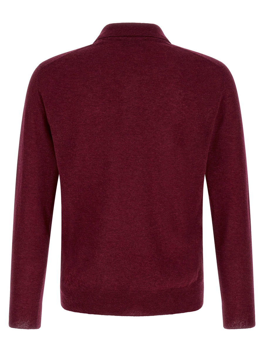 Zanone Bordeaux Long Sleeve Cashmere Polo Shirt For Men