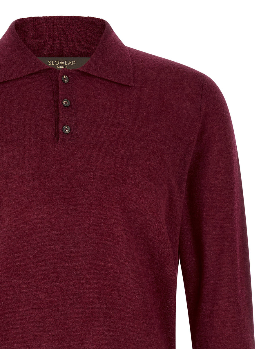 Zanone Bordeaux Long Sleeve Cashmere Polo Shirt For Men