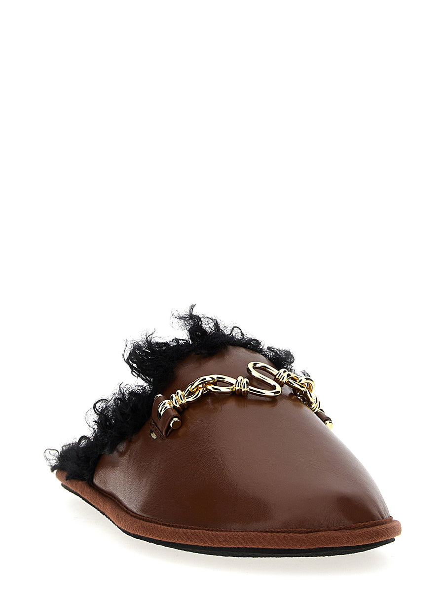 Stella McCartney Backless Ryder Sabots Chic Leather Effect Mules With Teddy Lining Front Metal Detail For Women