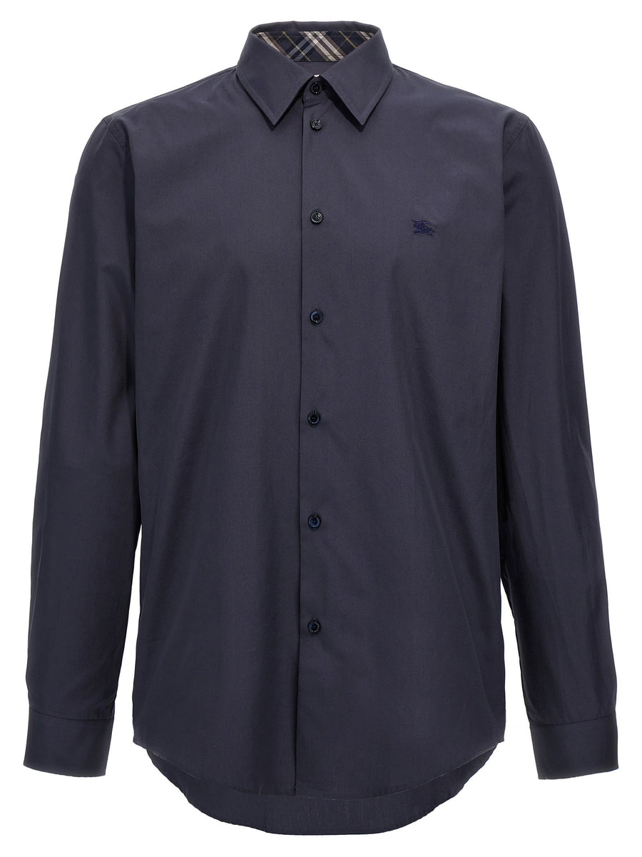 Burberry Logo Embroidery Shirt For Men 100 Percent Cotton Luxury Tone On Tone Front Signature
