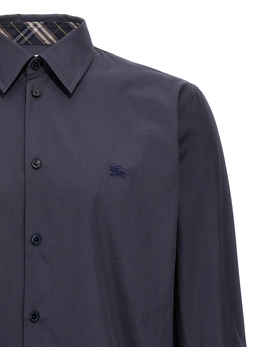 Burberry Logo Embroidery Shirt For Men 100 Percent Cotton Luxury Tone On Tone Front Signature
