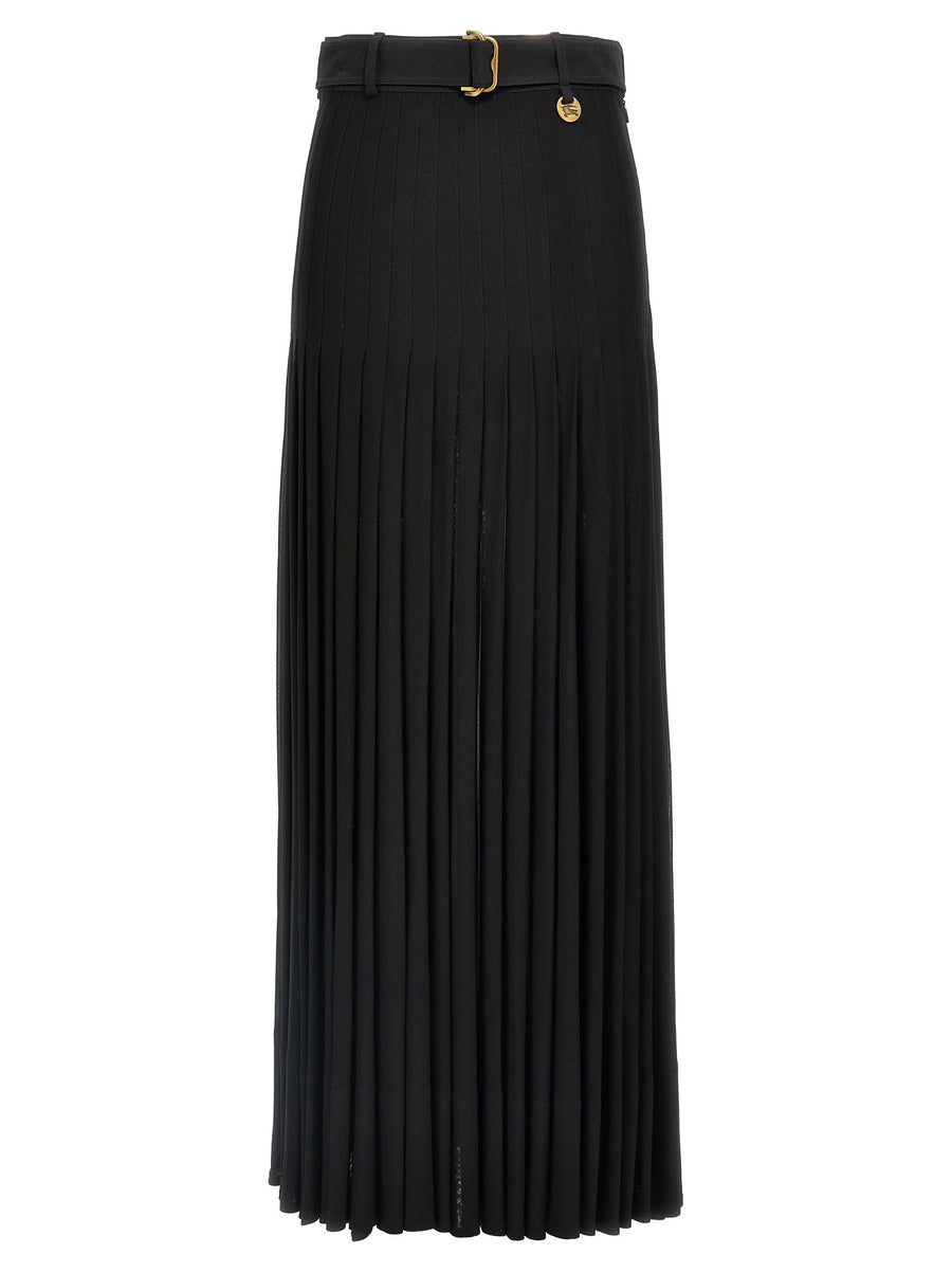 Burberry Pleated Skirt For Women Long Black Semi Transparent Viscose With Movement Rich Timeless Pleats