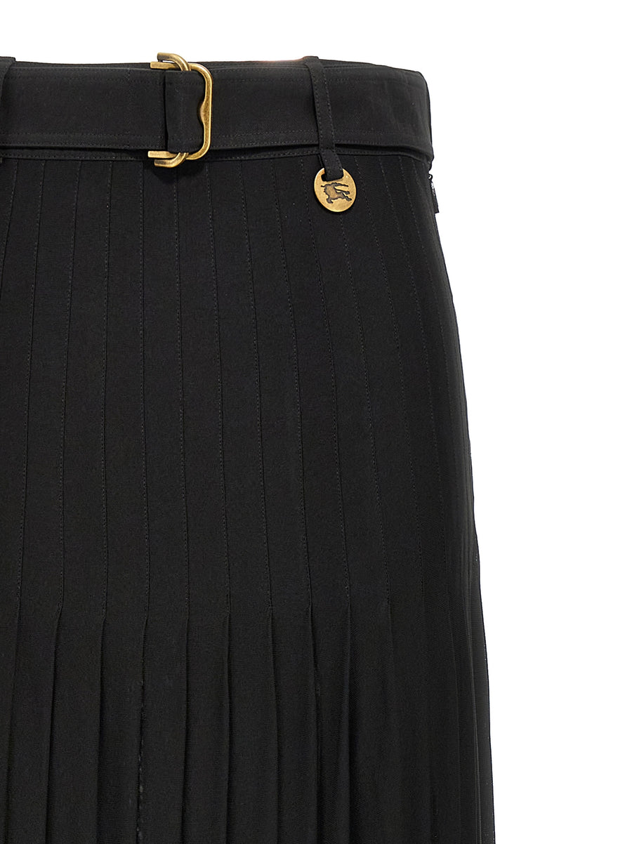 Burberry Pleated Skirt For Women Long Black Semi Transparent Viscose With Movement Rich Timeless Pleats