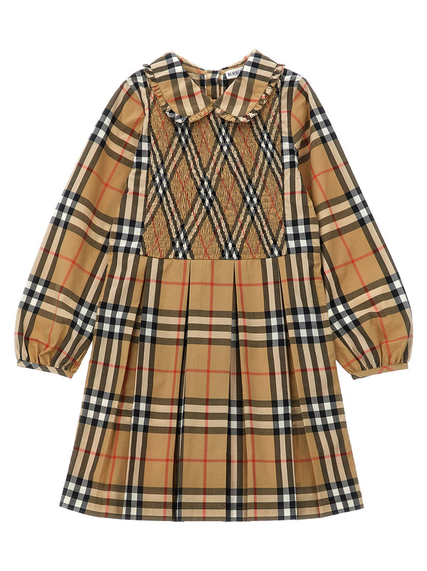 Burberry Ida Dress For Girls Luxurious Beige One Hundred Percent Cotton Poplin With Smocked Front And Pleated Skirt
