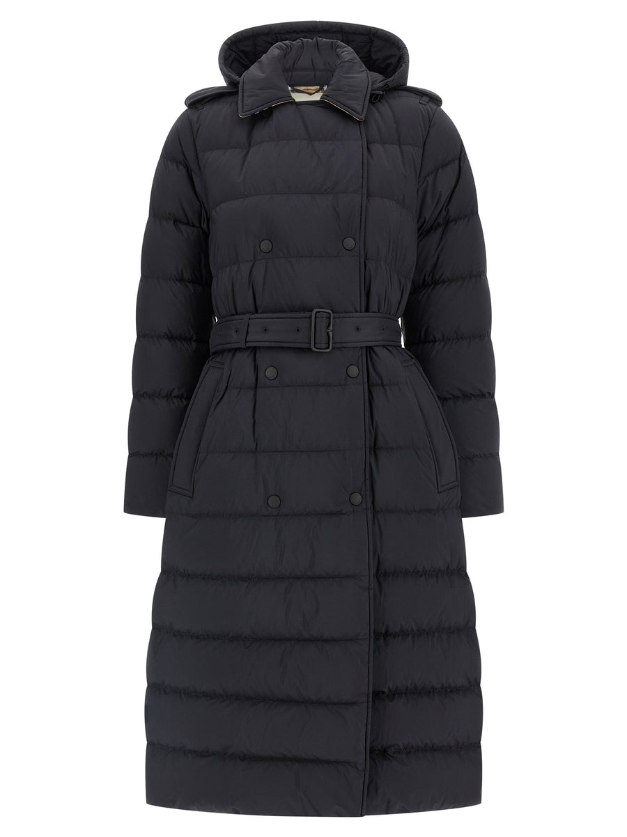 Burberry Padded Trench Coat For Women With Removable Hood Belted Silhouette Cozy Weatherproof