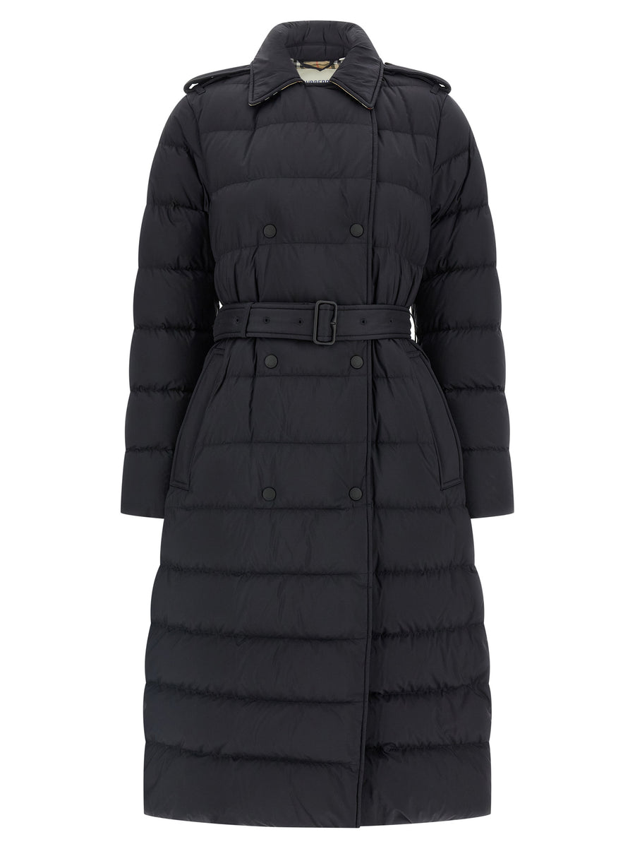 Burberry Padded Trench Coat For Women With Removable Hood Belted Silhouette Cozy Weatherproof