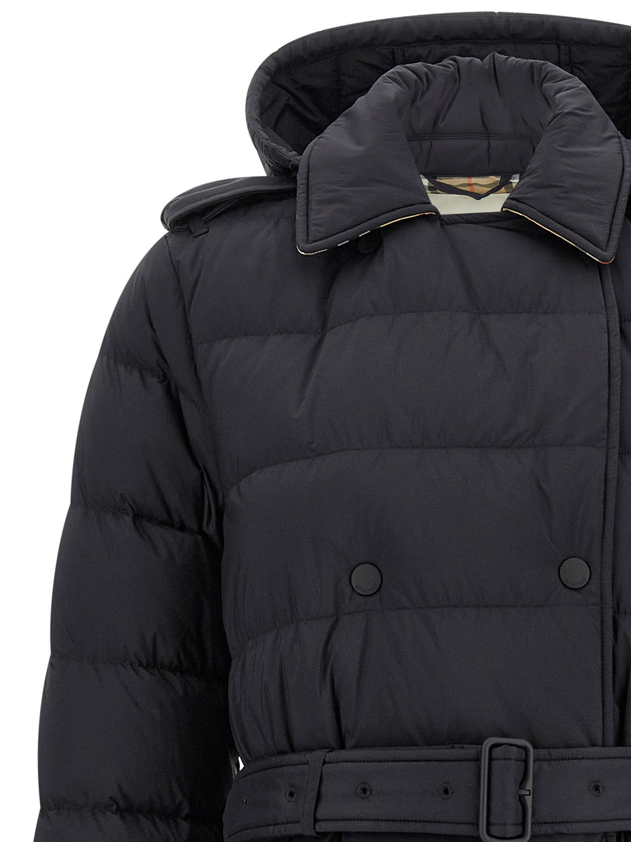 Burberry Padded Trench Coat For Women With Removable Hood Belted Silhouette Cozy Weatherproof
