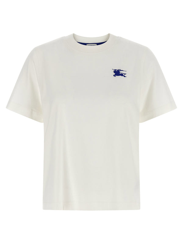Burberry T Shirt Timeless For Women With Equestrian Knight Embroidery On White Cotton Jersey