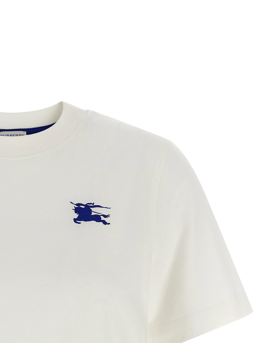 Burberry T Shirt Timeless For Women With Equestrian Knight Embroidery On White Cotton Jersey