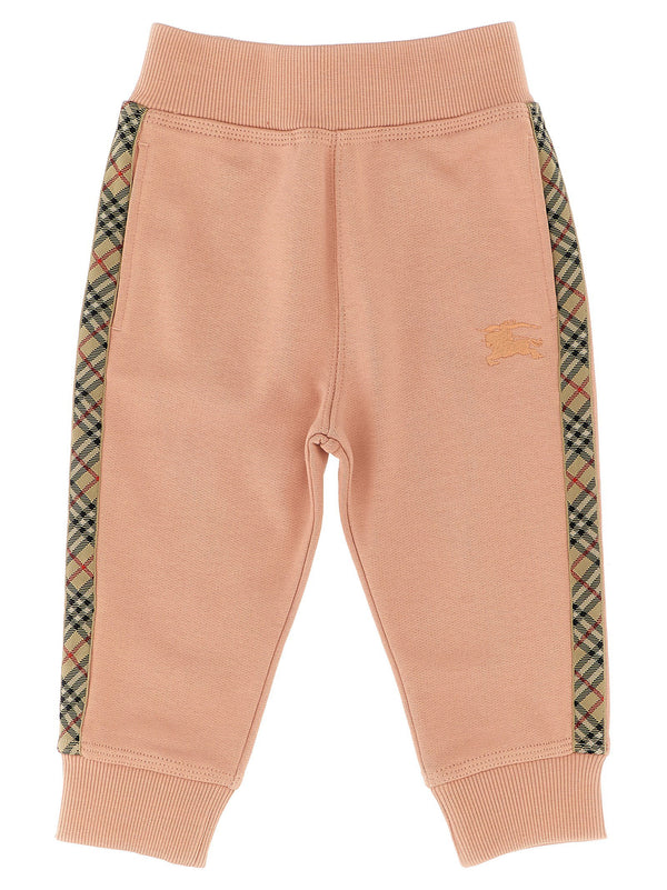 Burberry Jackson Check Tape Joggers For Girls In Pink 100 Percent Cotton With Grosgrain Trims And Knight Embroidery