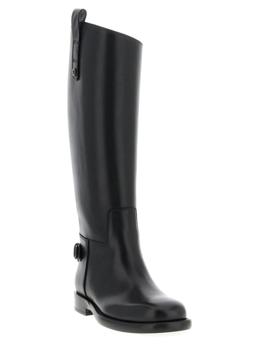 Burberry Cavalier Boots Black Calfskin Luxury Equestrian-Inspired Dress Boot For Women Knight Button Tongue