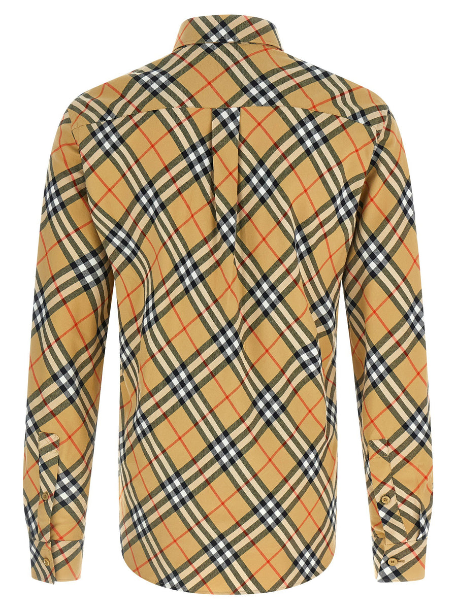 Burberry Roan Shirt For Men Beige Check 100 Percent Cotton Front Button Long Sleeve Luxury