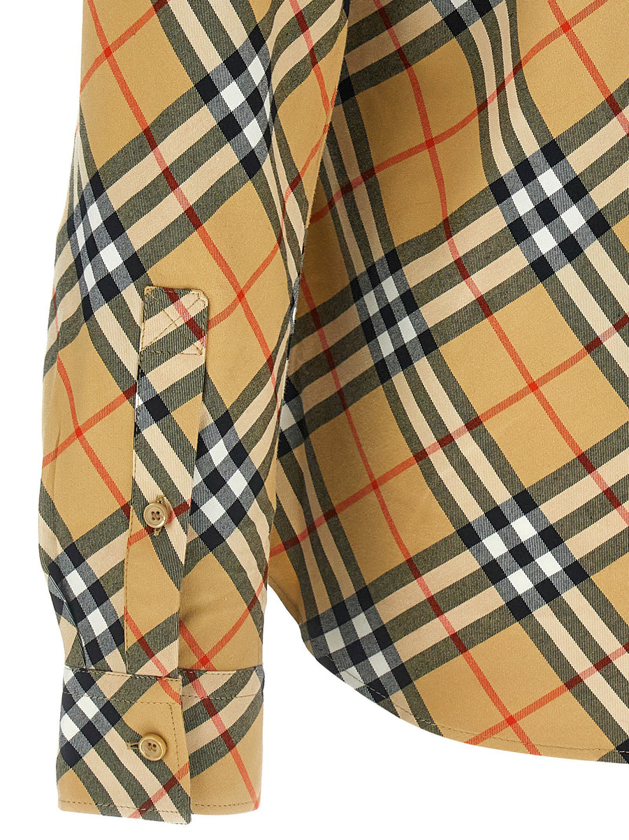 Burberry Roan Shirt For Men Beige Check 100 Percent Cotton Front Button Long Sleeve Luxury