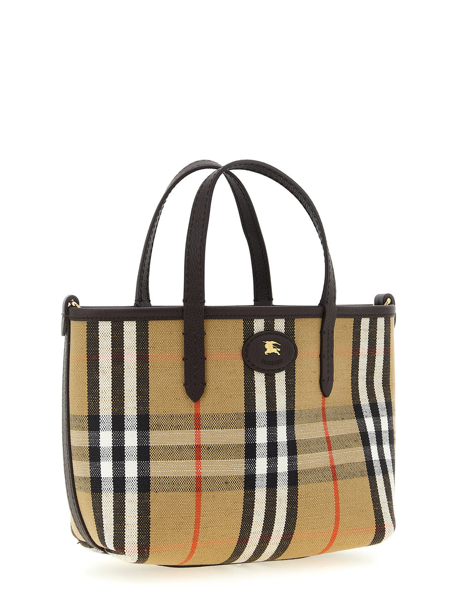 Burberry Bloomsbury Mini Reversible Handbag For Women Two-Way Reversible Design Calfskin Leather Check