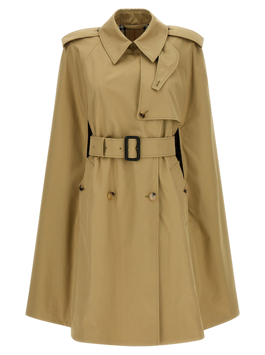 Burberry Bellemont Cape For Women Luxurious Beige Double Breasted Coat With Signature Check Lining