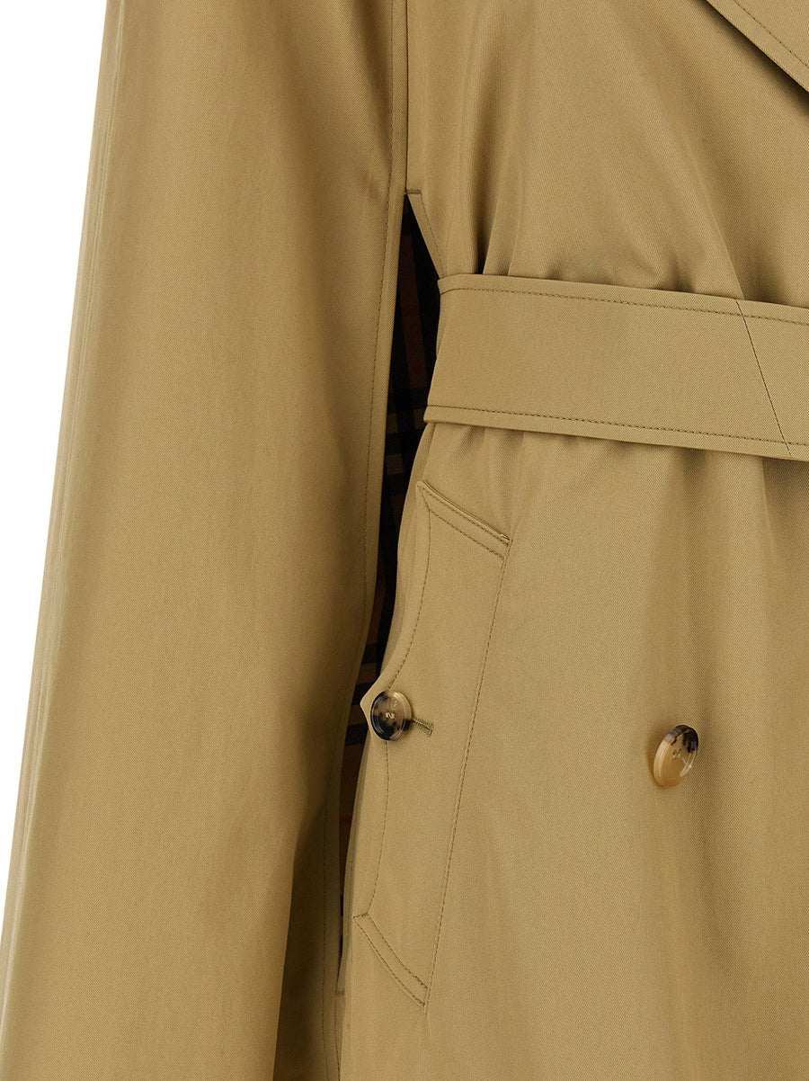 Burberry Bellemont Cape For Women Luxurious Beige Double Breasted Coat With Signature Check Lining