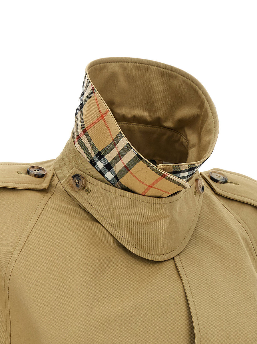 Burberry Bellemont Cape For Women Luxurious Beige Double Breasted Coat With Signature Check Lining