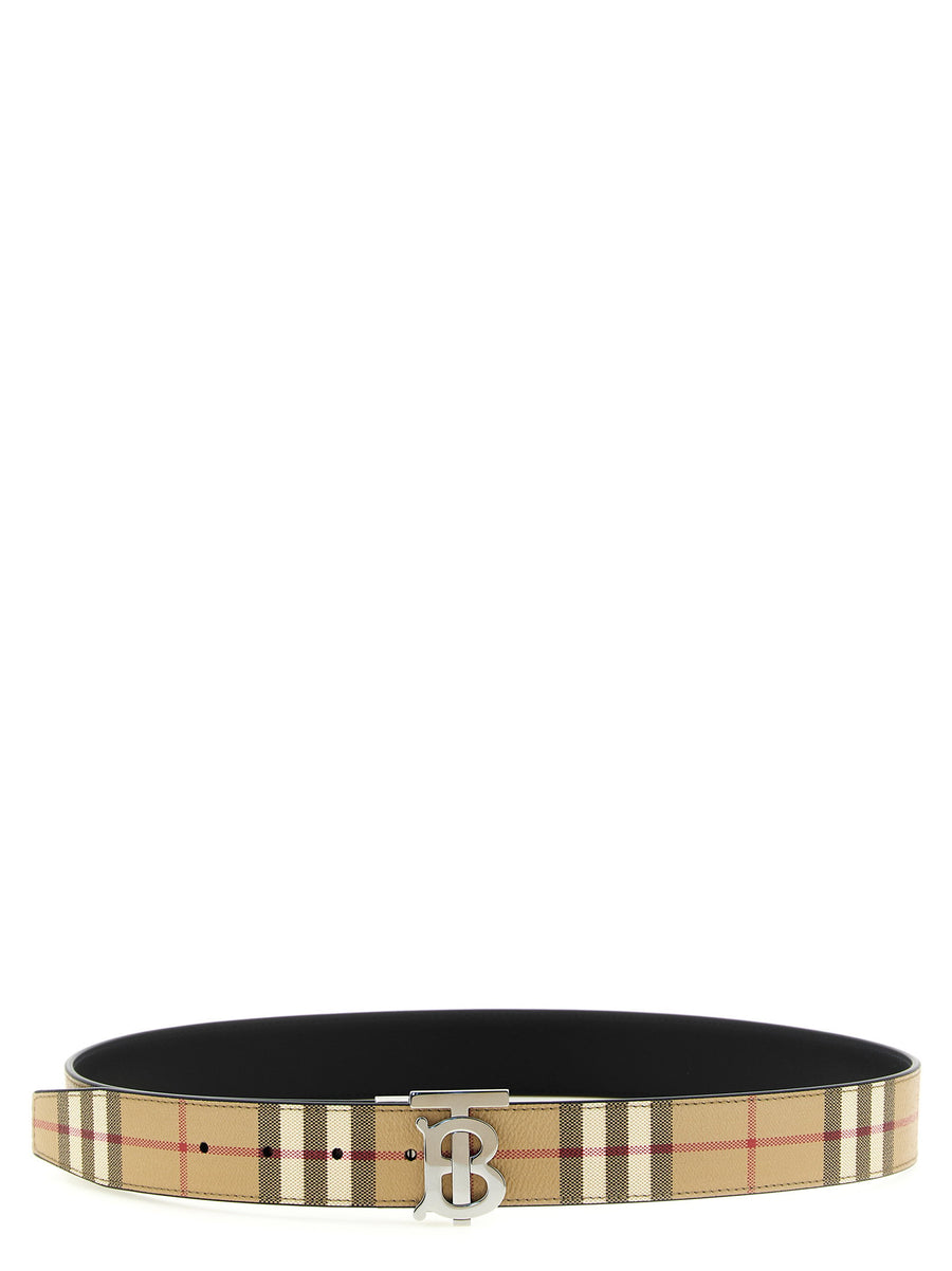 Burberry Reversible Belt With Logo Buckle Vintage Beige Check And Black Leather